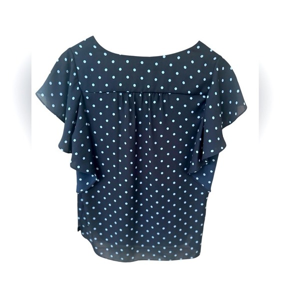 Vince Camuto Navy Polkadot Ruffle Sleeve Blouse - XS - Picture 3 of 5